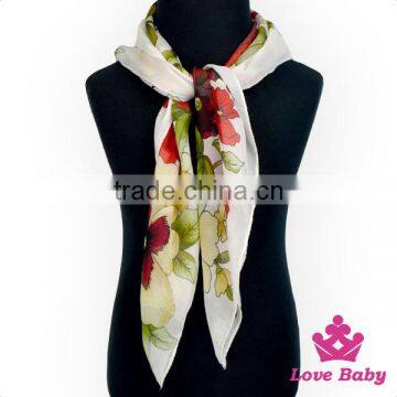 Wholesale Korean Style Lady Soft Floral Pattern Printing Neck Girl Silk Scarf Bandanna Teen Girl photo-4