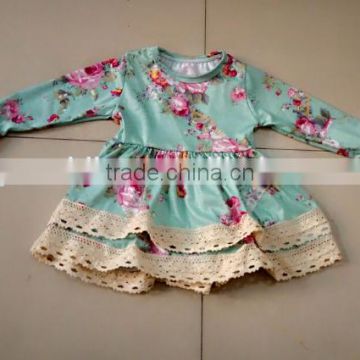 2017 Autumn New Style Wholesale Children's Boutique Clothes Baby Girls Cute Floral Lace Long Sleeves Ruffle Beautiful Clothes