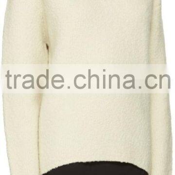 Custom Made Long Sleeve Wool Blend Boucle Pullover Sweater in Off White for Women photo-2