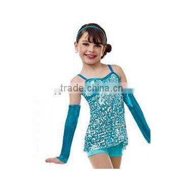 long gloves tap&Jazz children club cute stage dress-blue sequin Jazz party style for 2015