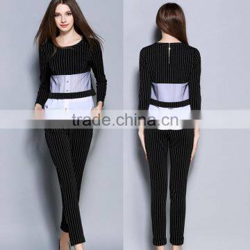 long sleeve clothes women stripe elegance cotton ladies 2 piece suit for women