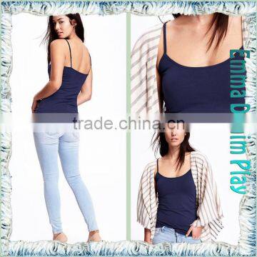 Latest Models Vogue Design Ladies Sexy Wear Wide Open Indigo Cotton Tank T Shirt photo-5