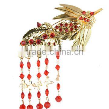 Gold-plated Red Rhinestones Beads Tassels Forhead Hair Accessories