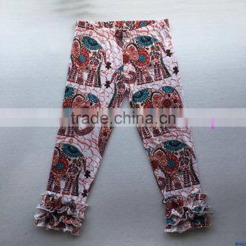 Autumn Hot Sale Boutique Adults Women Clothes Icing Leggings Cotton Knitted Trousers Girls Elephant Print Ruffled Long Pants