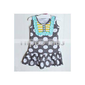 2016 summer wholesale icing ruffle shirt gray polka dot tunic infant toddler girls cotton tops