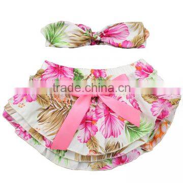 Summer Baby Flower Printed Cotton With Headband for 0-1 Years Old Baby Girl Harem Shorts Pants