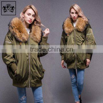 Lastest Design Women Army Green Embroidered Winter Coat Bomber Jacket Custom