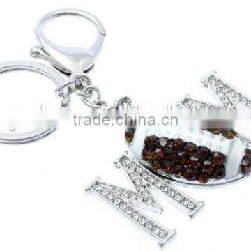 2015 wholesale crystal brown MOM football keychain football charm keychain