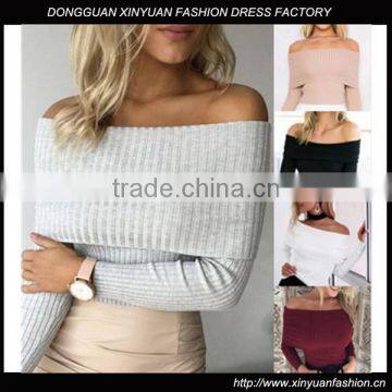 Latest fashion blouse design Womens Jumper Off Shoulder Long Sleeve Fitted Top blouse