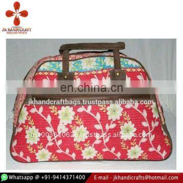 Vintage Cotton Leather Handle Stylish Travel Bags