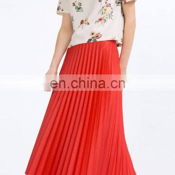 MIKA2017 latest design women red chiffon pleated skirt