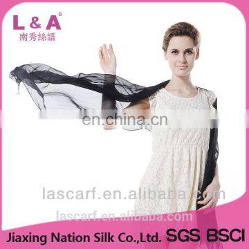 Black solid color silk long wrap shawl