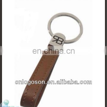 Promotional brown metal keyring leather keychain