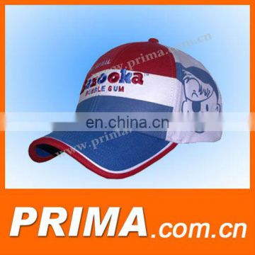 Custom design cartoon cute embroidery on front panel transfer printing sublimation on side panel caps and hats