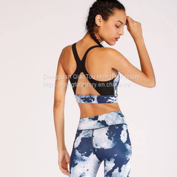 Women 2 Two Pieces Yoga Crop Tank Top Strappy Bra and High Waist Leggings Sports Outfit Workout Suit Set photo-5