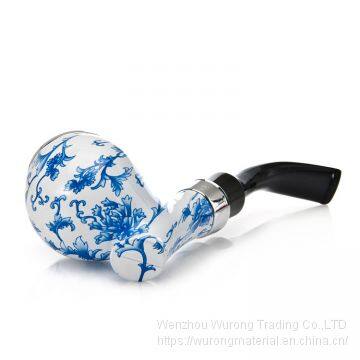 155mm Length Wooden Resin Medium Tobacco Pipe With Blue and White Porcelain Head for Smoking photo-2