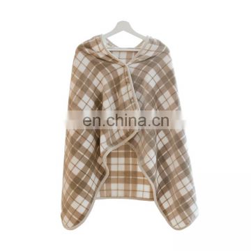 Fashion warm soft-touching checker airplane blanket flannel thick buffalo plaid cappa shawl