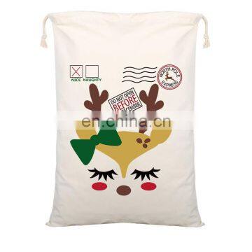 2020 Christmas Gift Bag Large Capacity Canvas Drawstring Storage Bag With Reindeers Santa Claus Santa Sacks Christmas Decor photo-3