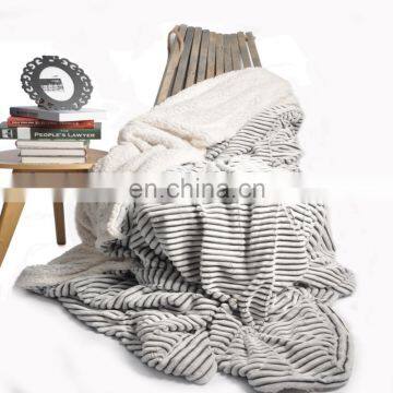 March New Products Striped Super Fluffy Reversible Sherpa Throw Grey Blanket for Your Living Room and Bedroom photo-3