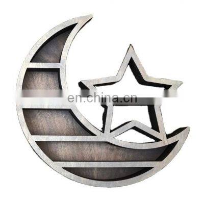 Wall Mounted Moon with star Shelf Wooden Floating Shelves Hanging Storage Display Shelf Wall Decor for Living Room