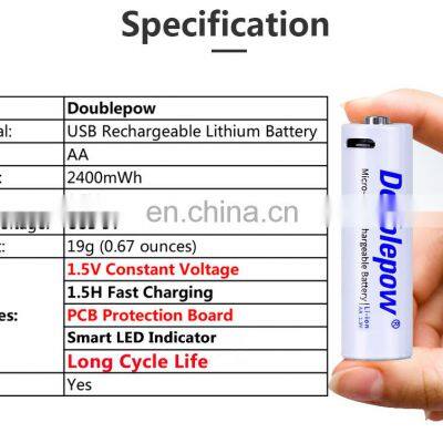 CE Rohs PSE Certified 1.5V 2400mwh AA USB Lithium Ion Li-ion Rechargeable aa Batteries photo-2