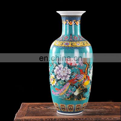 Antique peacock table top ceramic flower vase for home decor