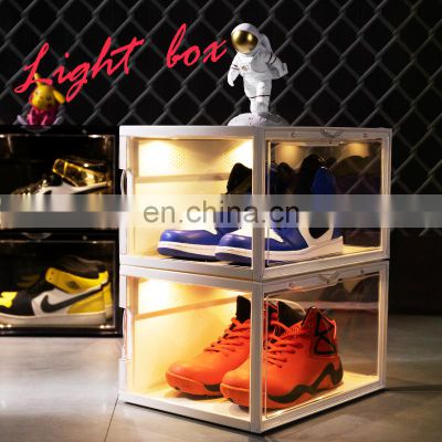 Clear Customized Sterilize Shoe Box With Custom Logo Display Case UV Led Plastic Shoe Storage Box With Light Acrylic Shoebox