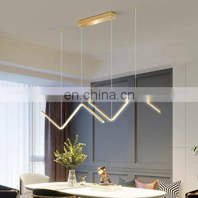 Minimalist Line LED Restaurant Chandelier Nordic Modern Ceiling Lamp Black Aluminum Pendant Light photo-3