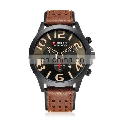 CURREN Brand Men's Watch Luminous Small Three - Stitch Leather Men's Watch Sport Waterproof Quartz Watch