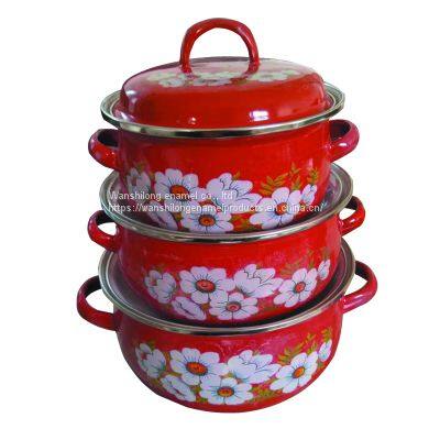 HOT SALE 3PCS DECORATED ENAMEL CASSEROLES REOONA CASSEROLE SET ENAMELWARE COOKWARE SET