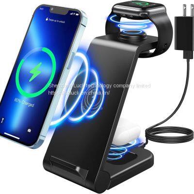 3 in 1 15w 10w Fast Charge Wireless Charger Stand holder Qi Wireless Charging Multifuncion Station for iPhone iWatch Air