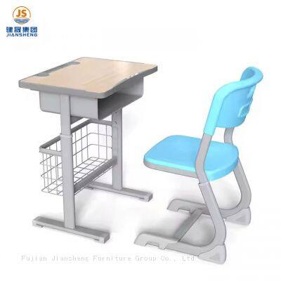 School Furniture Price Suppliers Single School Desk and Chair with height adjustable with MDF top for student used