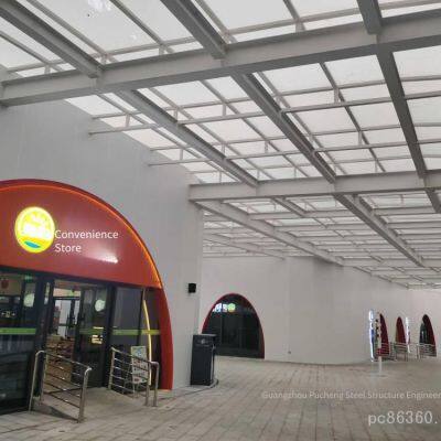 Проект моделирования сетчатых горячекатаных оцинкованных стальных кили, стальной каркасный стеклянный крыш для коммерческого квартала, алюминиевый облицовочный панели для фасада, строительство на месте