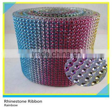 Wholesale Acrylic Rhinestone Trimming Rainbow Color Rhinestone Wrap Ribbon