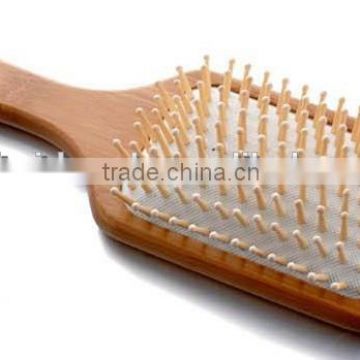 Professional hair brush with Air-cushioned rubber pad, bamboo handle, wood pins