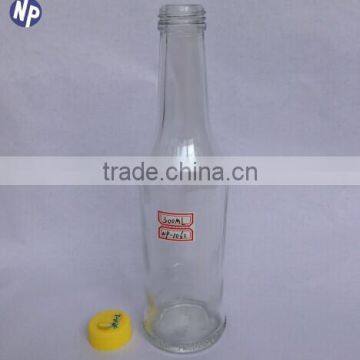 transparent glass juice drinking bottle with plastic caps 300ml