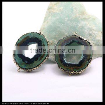 LFD-0095B Nature Agate Geode Connector Beads, With Pave Crystal and Silver / Gold Foil / Abalone Shell Druzy Beads