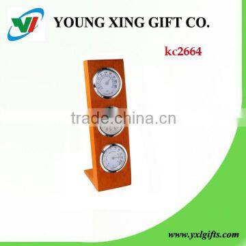 Promotion gift rubber wood table clock with thermometer and hygrometer