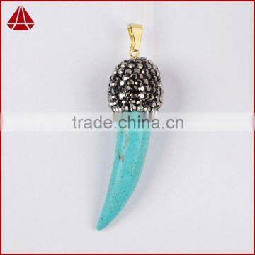Small Pepper Shape Blue Turquoise With Withe Zircon Pendant Bead