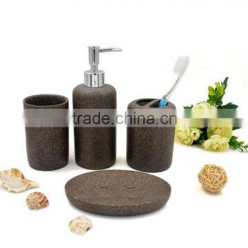 Brown Polyresin Sandstone Bathroom Accessories Set for Hotel and Home