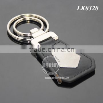 Black Leather Zinc Alloy Metal Double Key Rings Stainless Steel Sticker Blank Leather Keychain