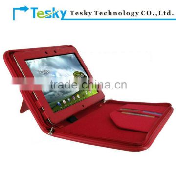 Red color zipper leather case cover asus transformer eee pad tf201