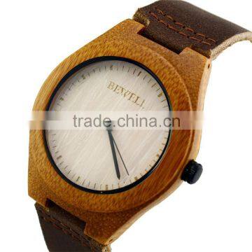 Hot Sale Imported 763 Movement Wristwatches Genuine Leather Bamboo Wood Dress Quartz Watches for Men and Women Anniversary Gifts