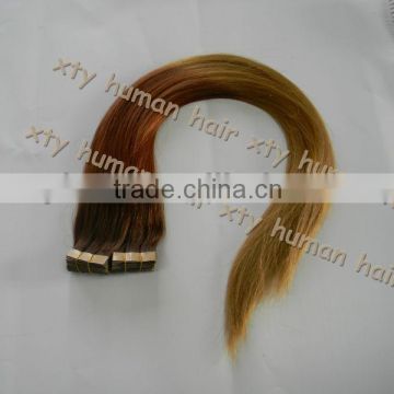 Popular ombre two tone colored, silky straight, alibaba express Malaysian tape hair extensions