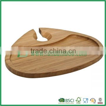 Bamboo wine serving platter with wine glass holder