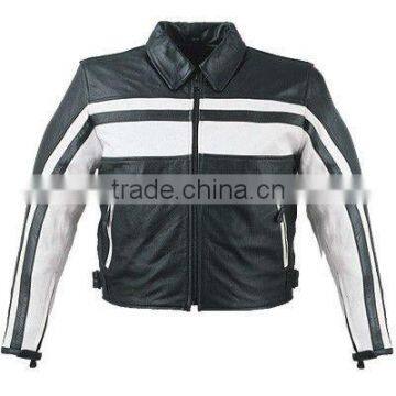Mens Stripped Short Length Leather Jacket