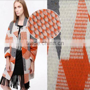 Geometric designs winter heavy jacquard woollen coat fabric