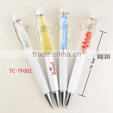 gift pen with liquid, plastic and mental ball pen wth liquid