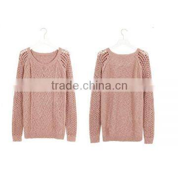 The autumn of 2013 new women's pure color long sections of hollow cotton crewneck sweater sweater knitting machine