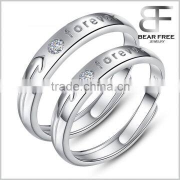 Customized Infinity Cubic Zirconia 925 Sterling Silver "forever" Adjustable Size Couples Rings, Solitaire CZ Open Rings